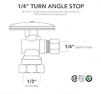 Vista 3 de MIDLINE VALVE 81114QS-OM Válvula de tope de suministro de agua con rueda de cuarto de giro; diseño de una pieza; ángulo de apagado para inodoro