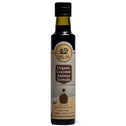 P L-RA - Coconut Aminos - Salsa de soja orgánica con gluten bajo en sodio - Botella de 8.5 onzas - Alternativa a la salsa de soja sin sal, salsa