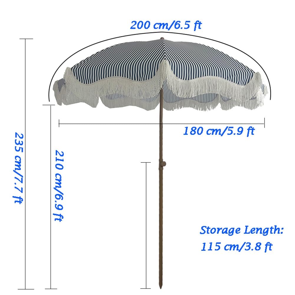 Parasol plażowy z frędzlami, UPF 50+, zewnętrzny parasol tarasowy z nachyleniem guzika, przenośny parasol ogrodowy na trawnik, podwórko, basen i podwórko