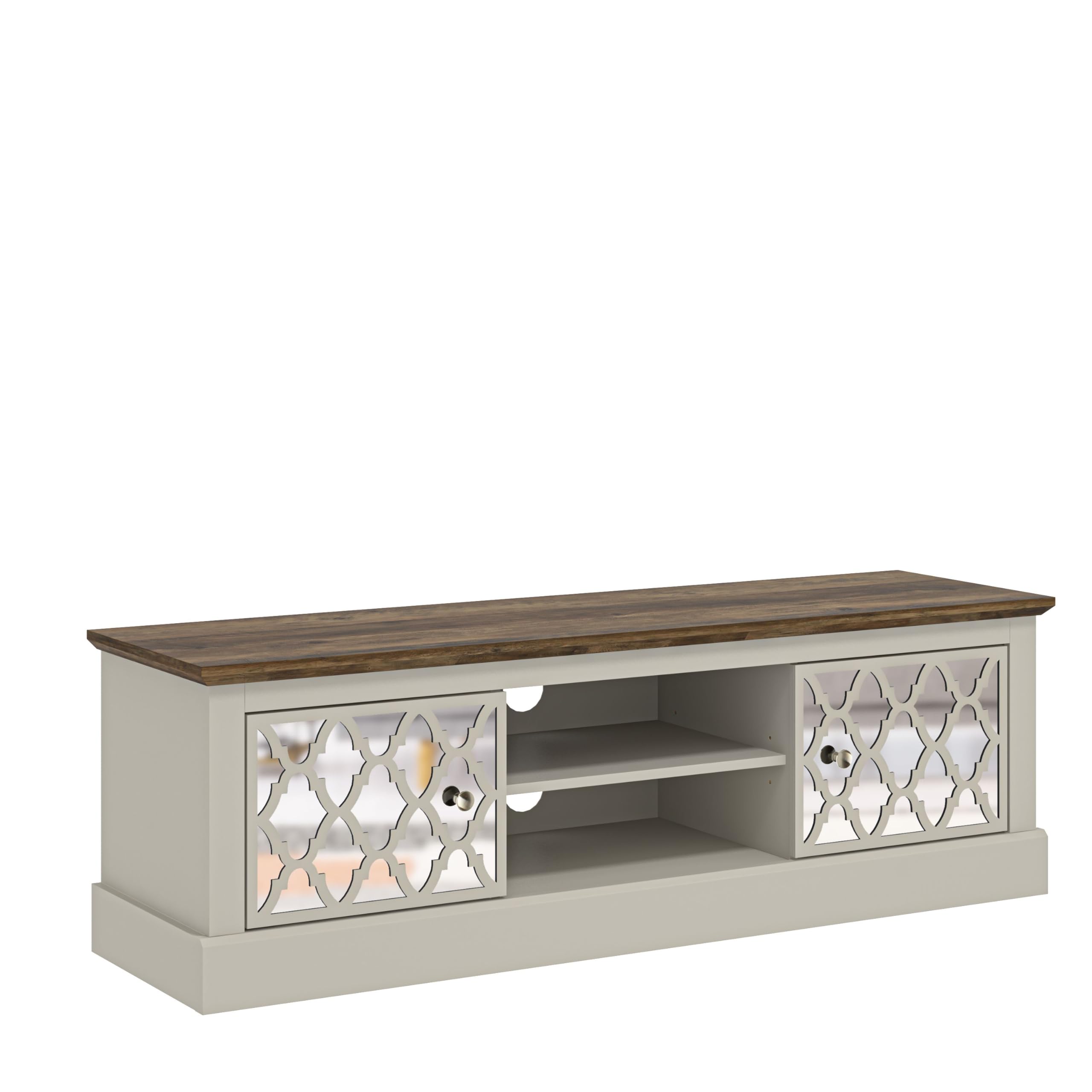 Galano Sufly 2-Door TV Unit – Entertainment Center for TVs up to 55" – TV Stand Cabinet with Large Storage for Living Room – Light Grey/Oak Finish