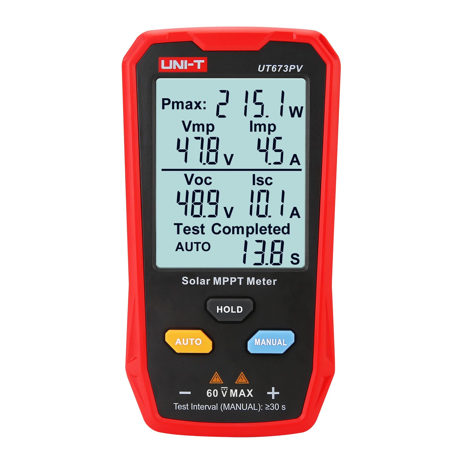 UNI-T UT673PV Solar Panel Tester, Solar MPPT Meter, 800W Photovoltaic Module Maximum Power Tester, Intelligent Manual/Auto MPPT Test, Large LCD and Multiple Result Displays