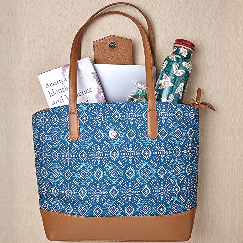 TEAL-BY-CHUMBAK-Womens-Office-Tote-Bag-Stylish-Tote-for-15-inch-Laptop-Professional-Printed-Canvas-Tote-Bag