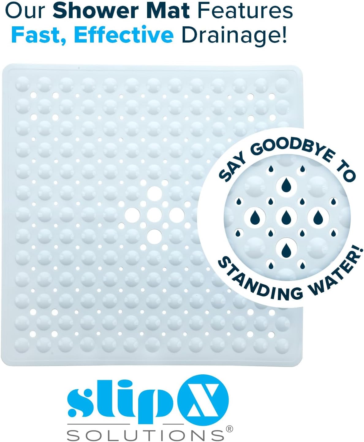 SlipX Solutions 21" Square Non Slip Shower Stall & Bathtub Mat, White image 4