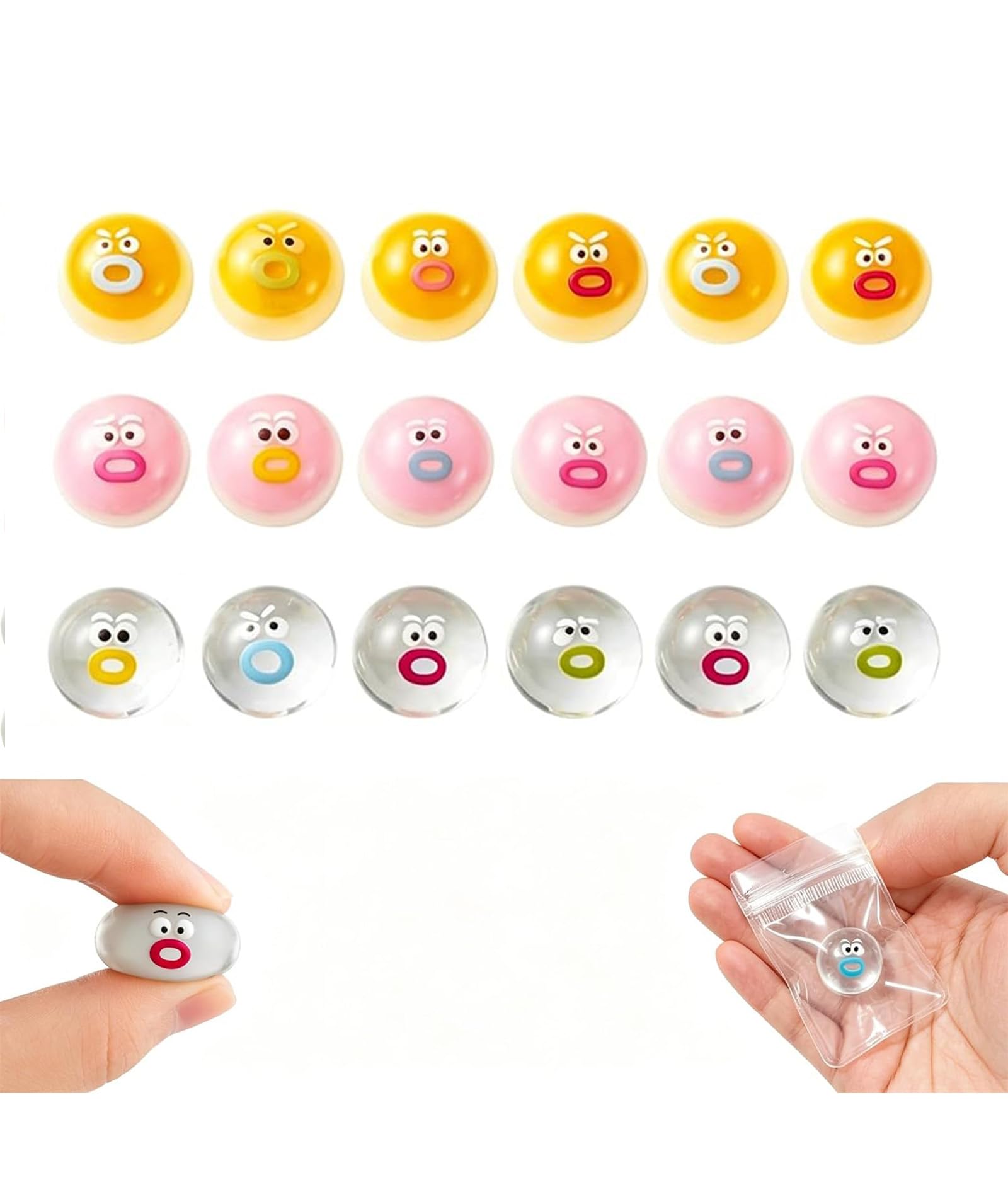 18Pcs Random Style Mini Squishy Ball & Squishy Toys, Soft Mochi Squishy for Quiet Focus Time, Interactive Bonding & Classroom Reward Gifts, Assorted Shapes & Colours(6 Clear, 6 Yellow, 6 Pink)-picture-14