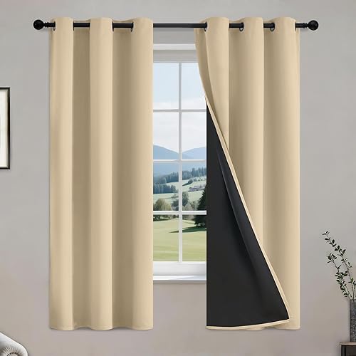 Miniatura 155 de COSVIYA Cortinas 100% opacas para dormitorio con forro negro, bloqueo de luz completa, aislamiento térmico y ojales, tratamiento de ventana de 54