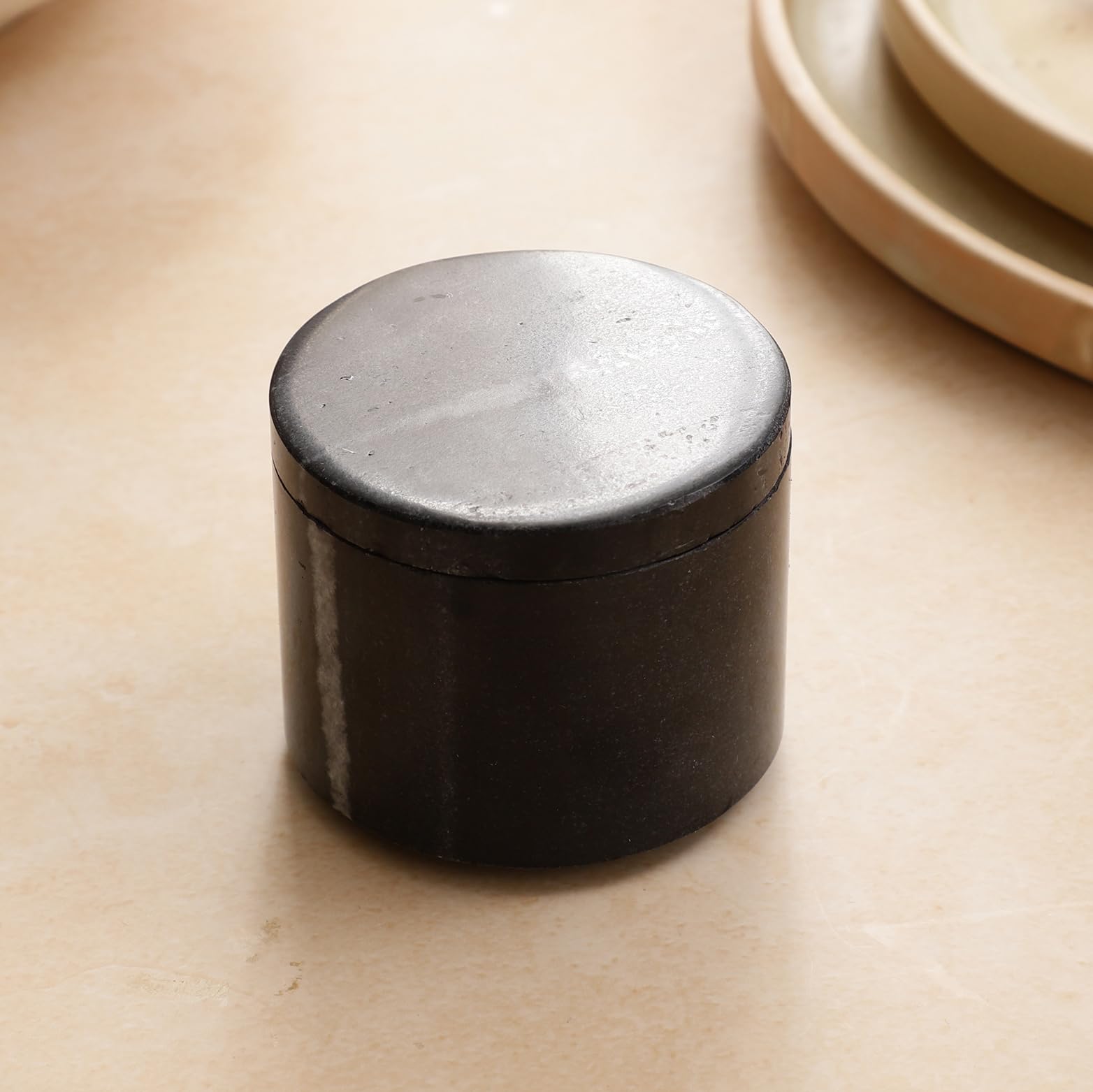 NikkisPride MArble Unique Salt and Pepper Cellar Box Marble Covered with Marble lid, Stone Spice Box (Black)
