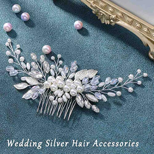 Latious Pearl Bride Wedding Hair Comb Silver Crystal Bridal Hair Pieces Leaf Hair Clip Hair Accessories For Women And Girls (A-Silver) #TOP2