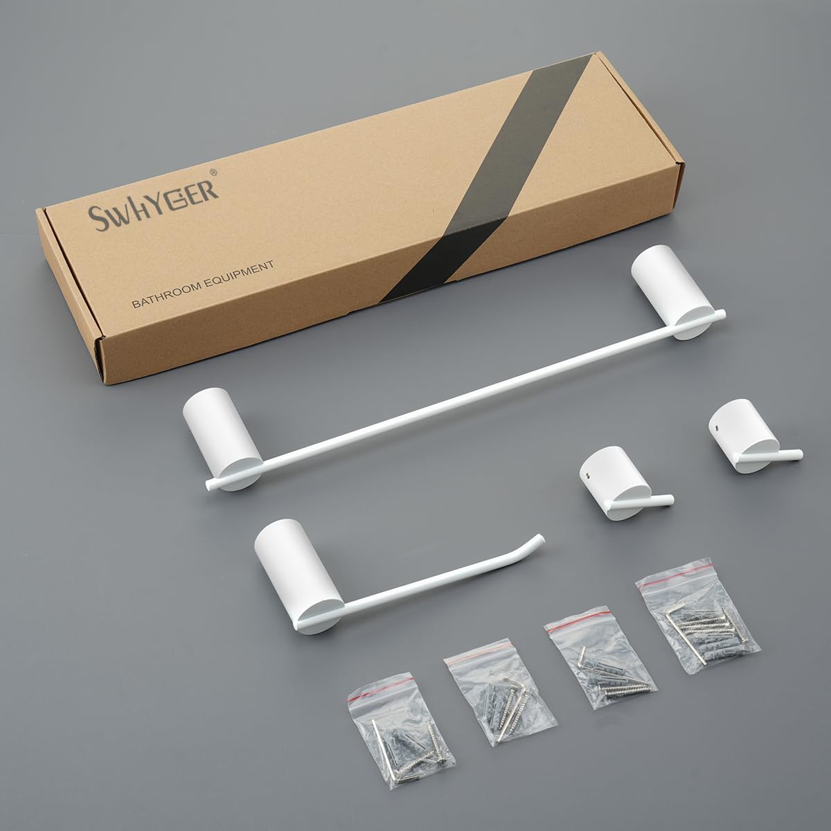 Stainless Steel Bathroom Hardware Set Light White Towel Rack Toilet Paper Holder Robe Hook Towel Bar Hook Bathroom Accessories,SW96068S-4LW.