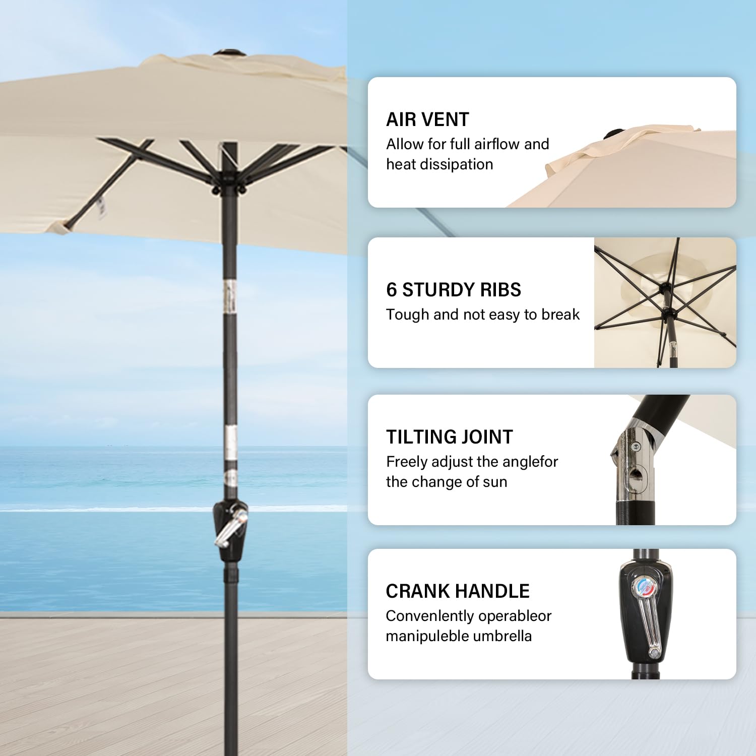 Angel Living 2x3M Sombrilla de Acero y Poliéster, Parasol Inclinado con Manivela, Sombrilla con Mástil Acero 38mm, para Balcón Terraza Patio Jardin