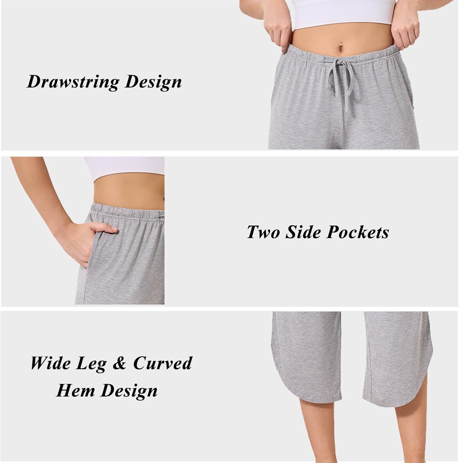 Women's Petite Capri Pajama Pants Bamboo Viscose Wide Leg Capris with Pockets Petite Comfy Capri Lounge Pant for Women - Image 5