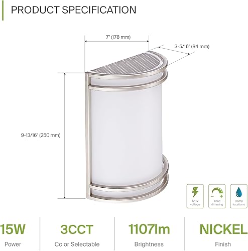 Miniatura 2 de ASD Lámpara LED de montaje en pared para interiores, moderna iluminación interior de níquel cepillado, 3000 K, 4000 K, 5000 K, ajustable, lámpara de