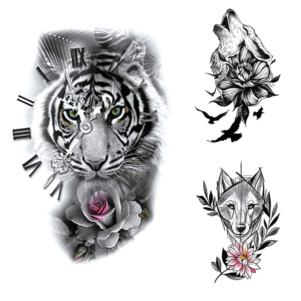 Amazon.com : glaryyears 18 Sheets Wild Animal Temporary Tattoos for Men  Women, Wolf Owl Tiger Snake Lion with Flowers Black Watercolor, on Arm  Shoulder Hand Leg Back Body Art 4.7''x7.5'' : Beauty