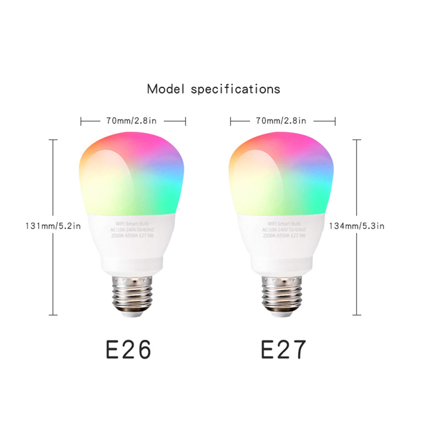 NA Bombillas De Luz Inteligentes Que Funcionan con Alexa Y Google Home, Bombillas De Luces LED Que Cambian De Color Regulables con WiFi, E26 9W Control De Voz RGB Bombilla Colorida E27