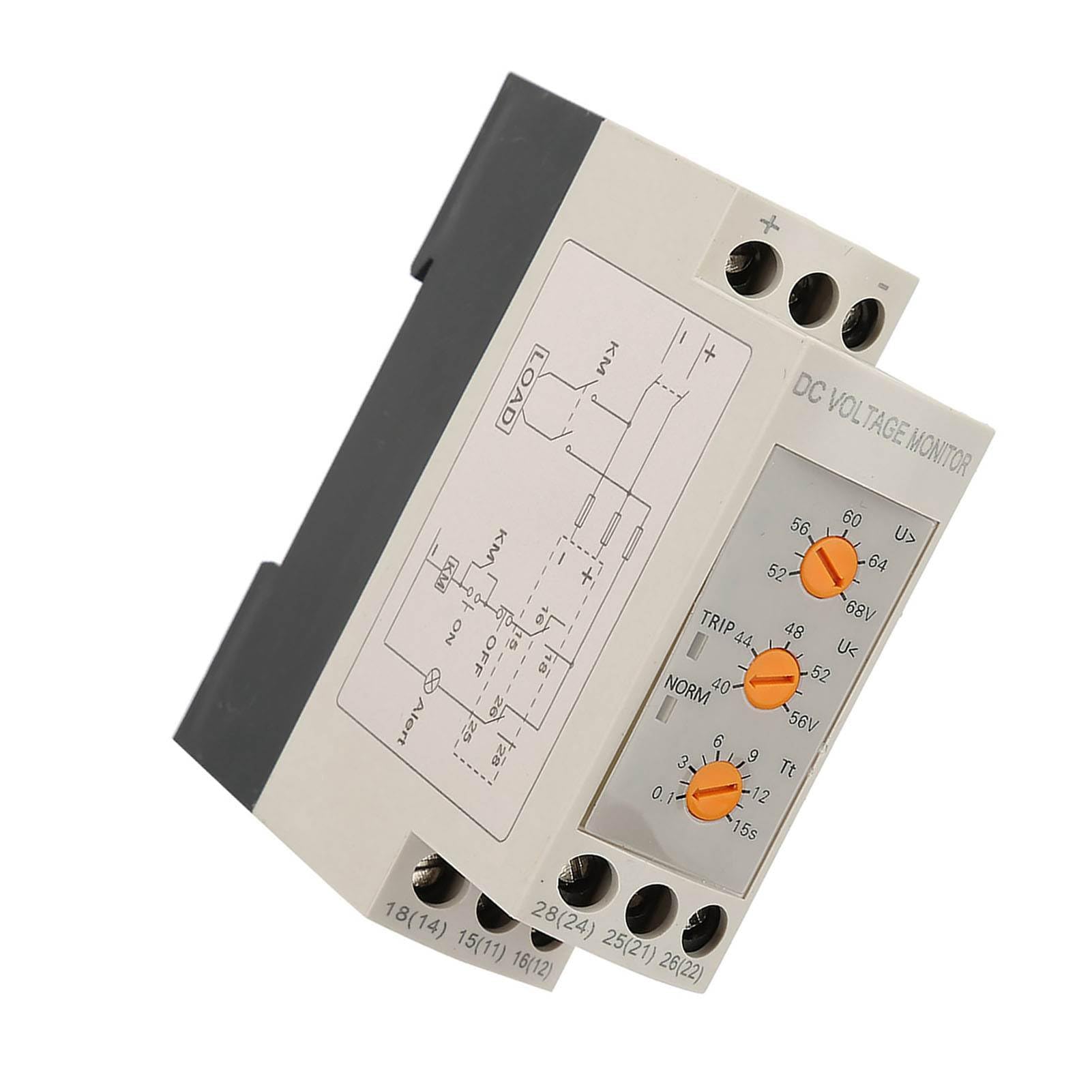 Relè di Protezione Sovratensione Sottotensione DC 12-48V per Circuito Corrente Continua Installazione Binario Guida 79x23x79mm
