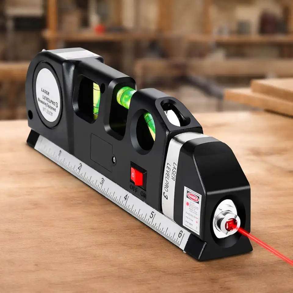Trena Nivel a Laser 3 em 1 Premium 25m com Regua Nivel Bolha Projecao Cruzada Horizontal Vertical