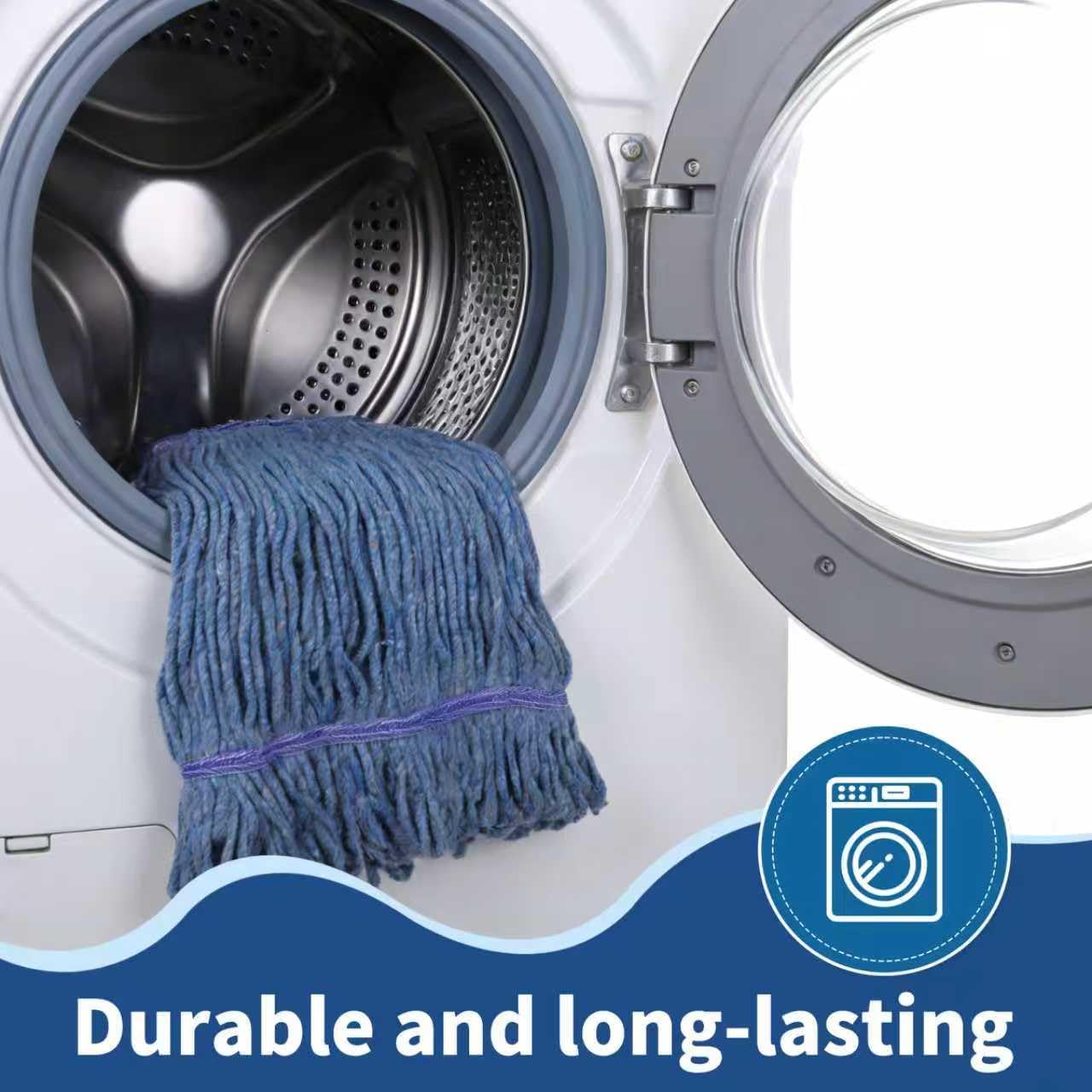 Blue Commercial Mop Head Replacement , Heavy-Duty Reusable and Washable Loop End Mops for Industrial Floor Cleaning on Hardwood and Concrete (8 Pack)