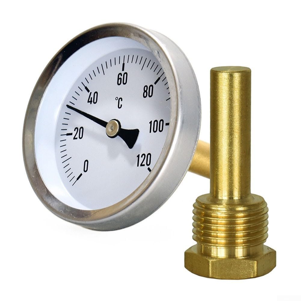Termometro a quadrante con sensore in ottone e tubo capillare da 100 cm, calibro analogico da 0 a 120 °C per una misurazione accurata della temperatura di acqua, olio o liquidi nel