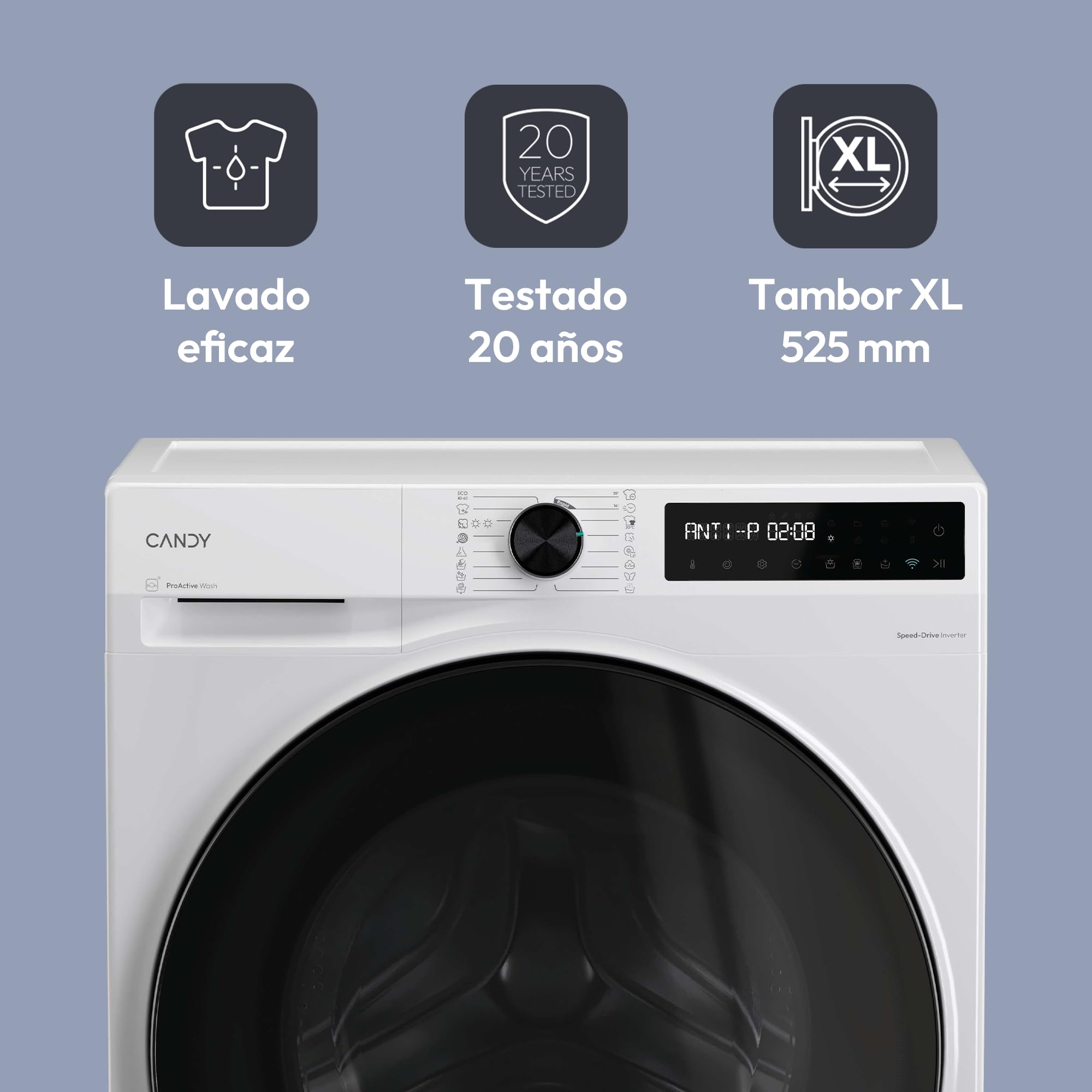Candy ProWash&Dry 500 - BWR 4128BL8-S Lavasecadora, 12KG+8KG, 1400RPM, Pantalla Táctil + Rosca, Motor Inverter SpeedDrive, 16 Ciclos, 6 Rápidos, Funciones Higiénicas, Wifi, Inicio Diferido 24H, Blanca