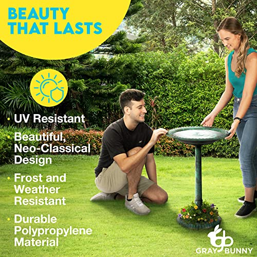 Gray Bunny 29" Bird Baths For Outdoors, Tall Bird Bath, Stylish Design With Steel Ground Anchors For Lawn, Patio Or Garden - Green #TOP3