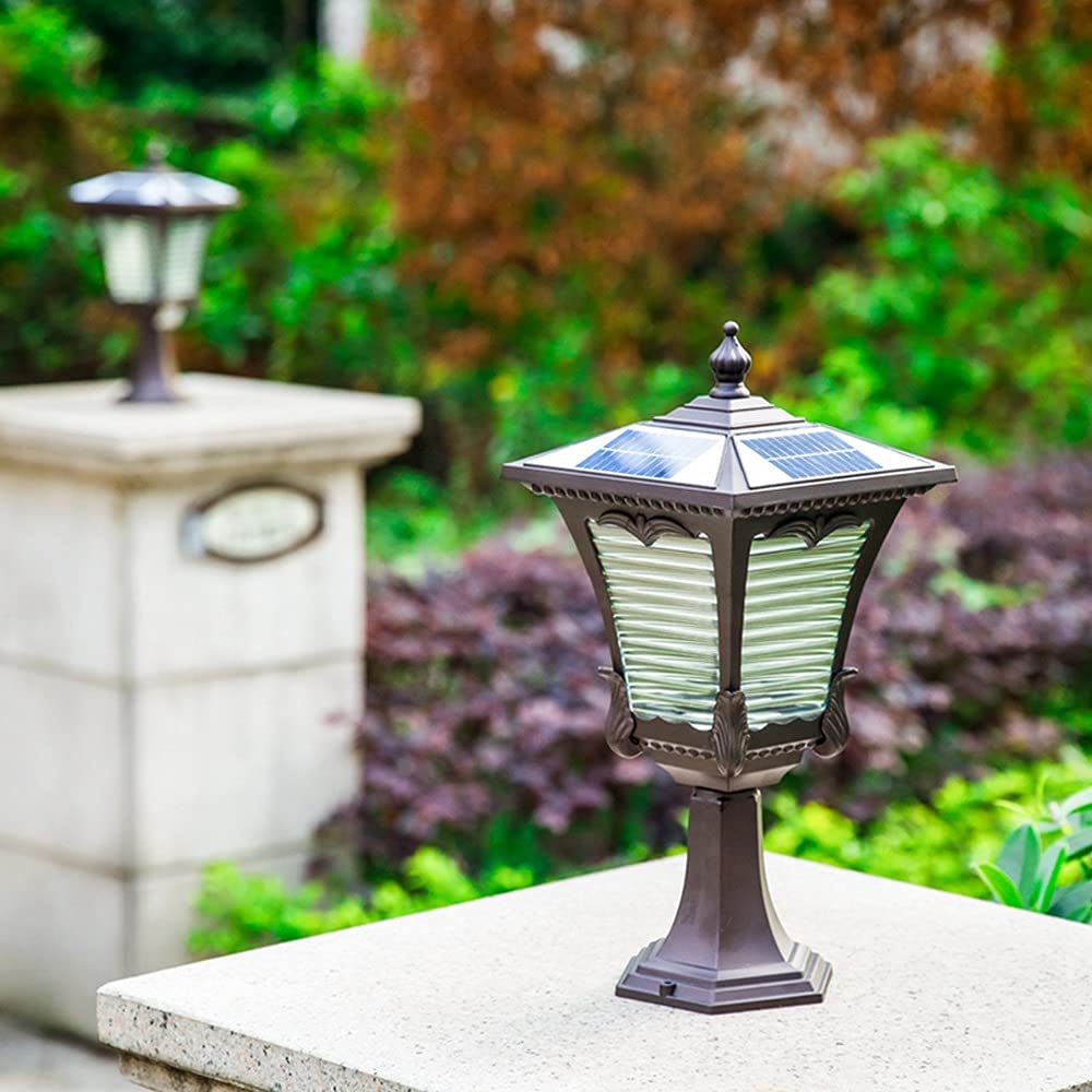 Lampe pilier solaire LED vintage étanche 3 W en alliage d'aluminium européen et verre 2500 mAh Marron 20/40 cm