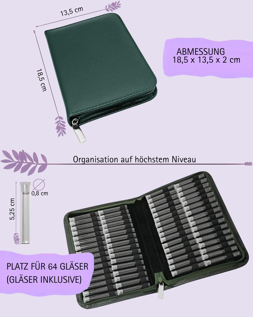 Homöopathie Taschenapotheke Klassik mit 64 Klargläsern Leder (grün)