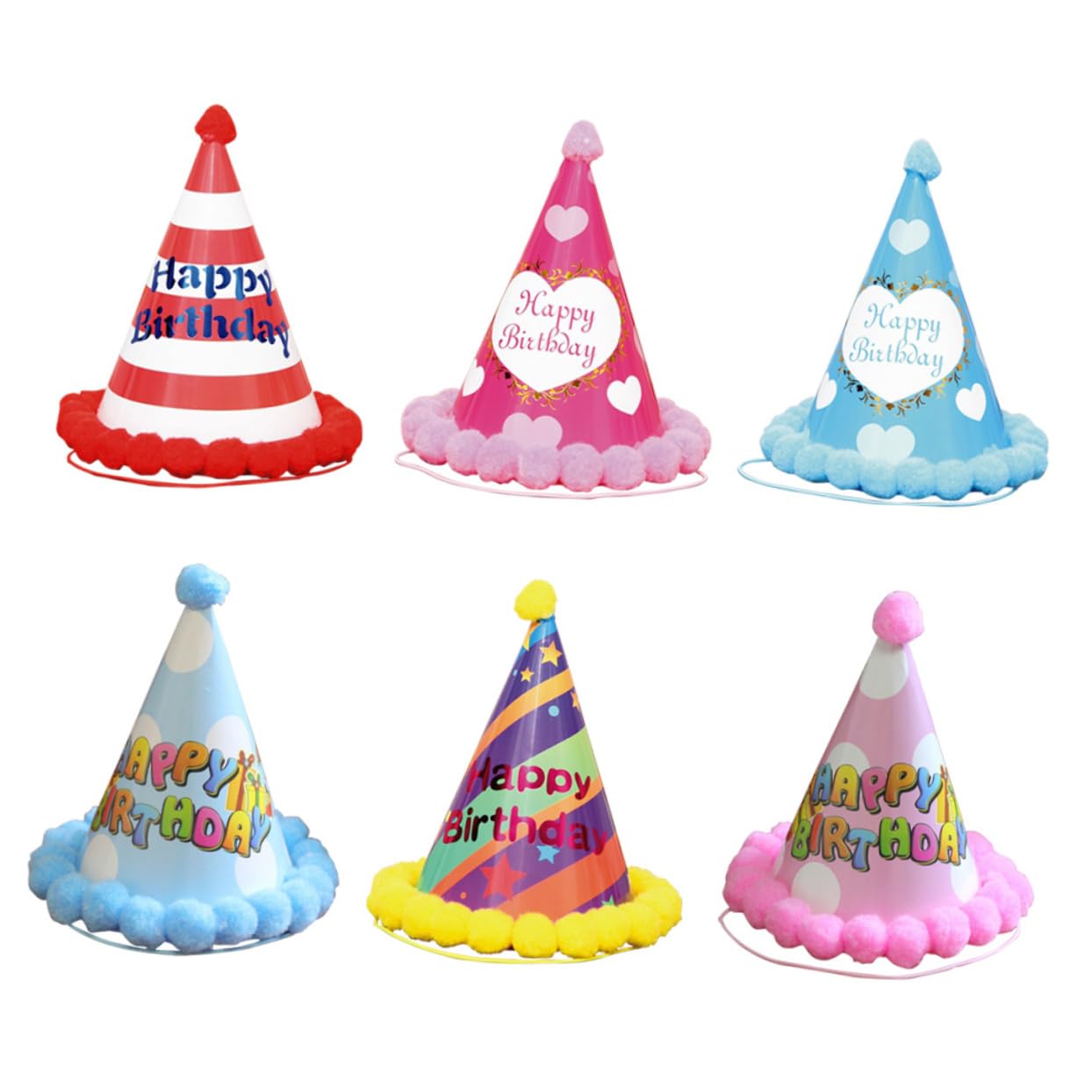 Abaodam 12piezas Sombreros De Cumpleaños Para Niño Niña Pompones Para Fiestas Infantiles Decoración Divertida y Original Para Celebraciones