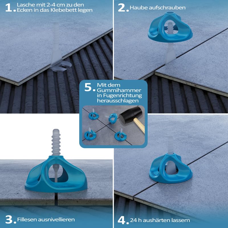 CILSON - Fliesen Nivelliersystem Tornado, 1,5 mm 10.000 Teiliges Set Tornado, 8.000 Stück Gewindelaschen + 2.000 Gewindehaube, Fliesenverlegehilfe