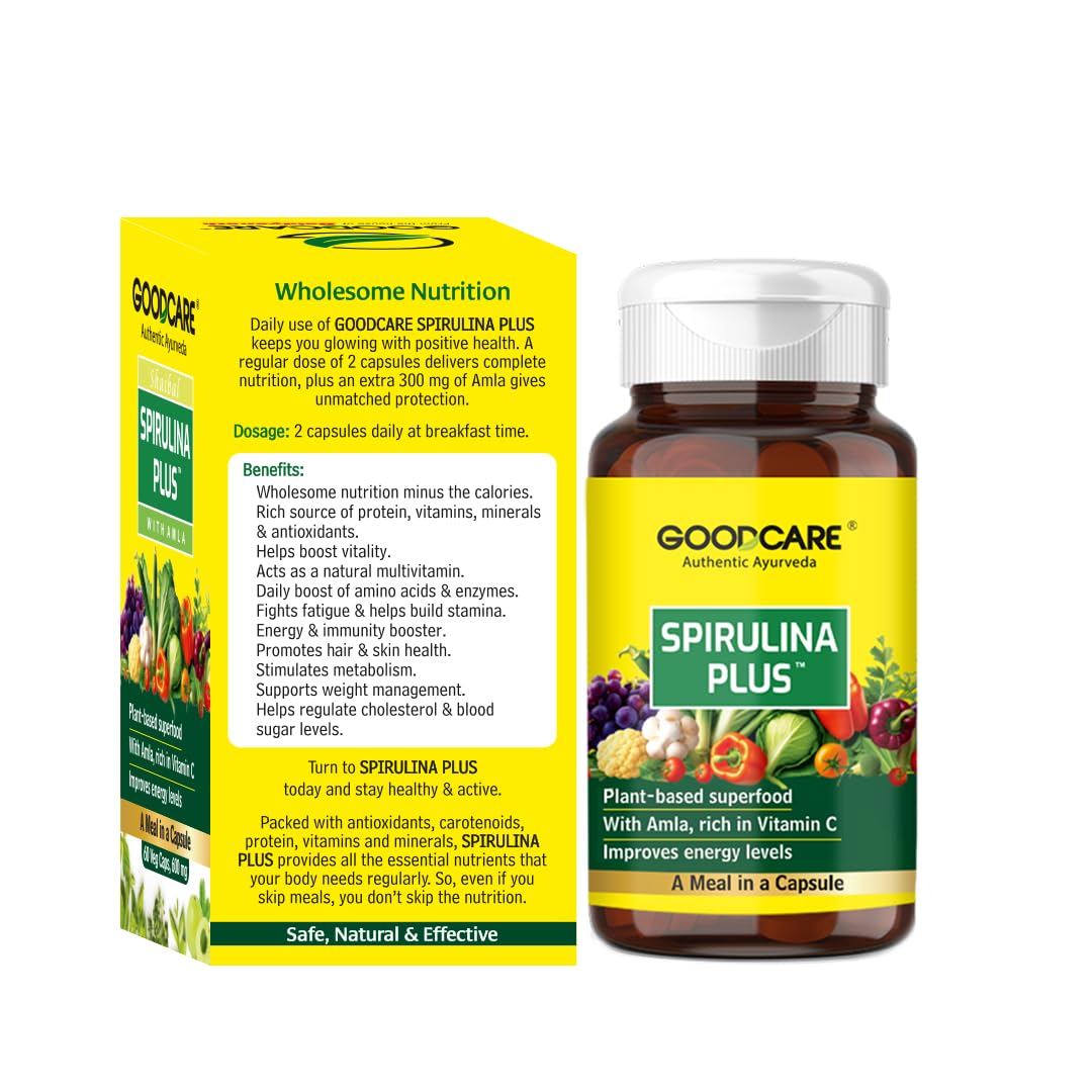 Goodcare Spirulina Plus 60 Capsules | Ayurvedic Superfood with Amla & Vitamin C | Boosts Energy, Immunity & Metabolism | Supports Weight Management - Image 6 thumbnail