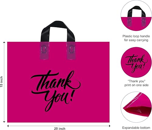 Miniatura 19 de Infinite Pack Bolsas grandes de mercancía de agradecimiento con asa de lazo, bolsa de boutique brillante, refuerzo inferior de 3 pulgadas y 3 mil