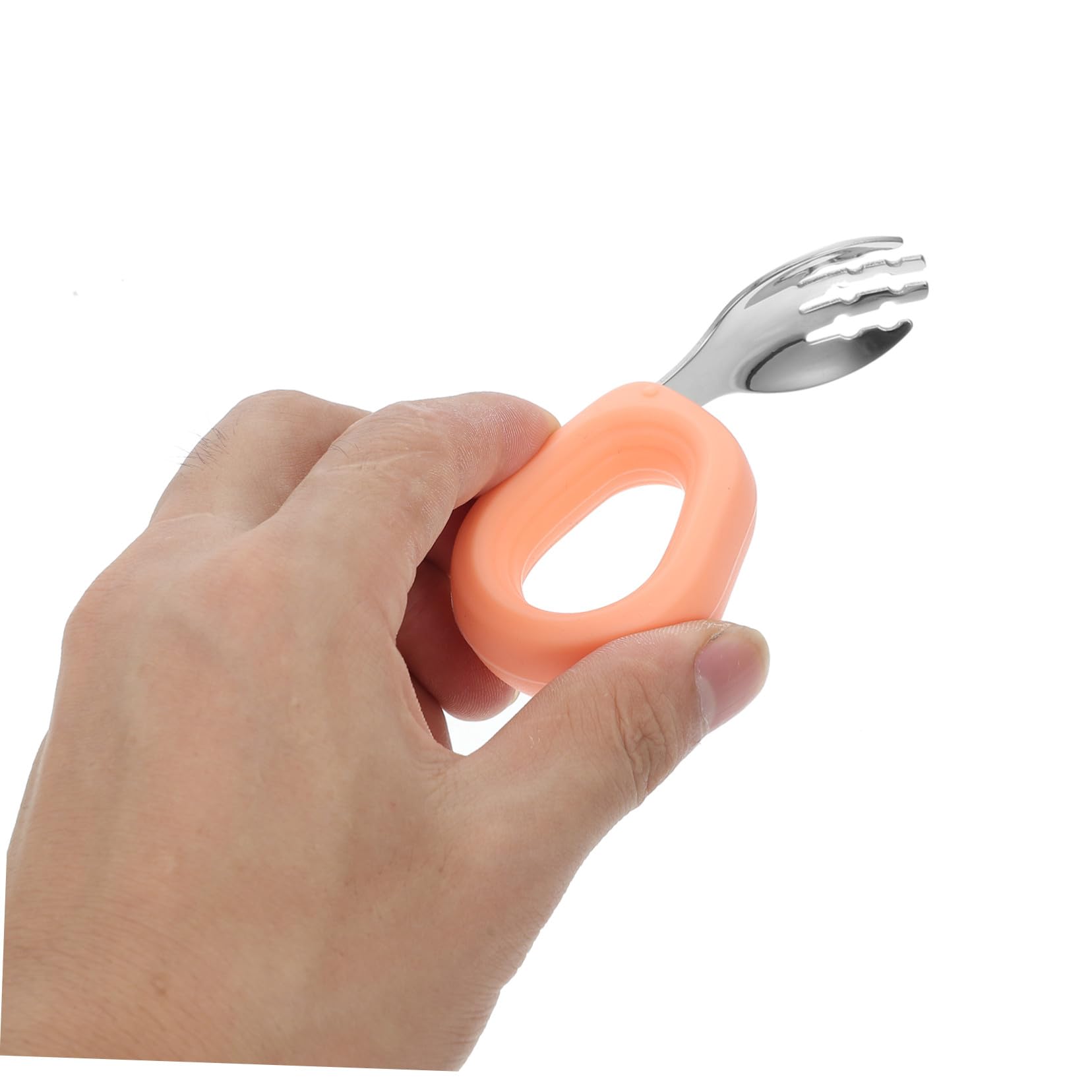 3 Set Posate Acciaio e Silicone Manico Corto Ergonomico Antiscivolo Cucchiaio e Forchetta Curva per Anziani Uso Quotidiano