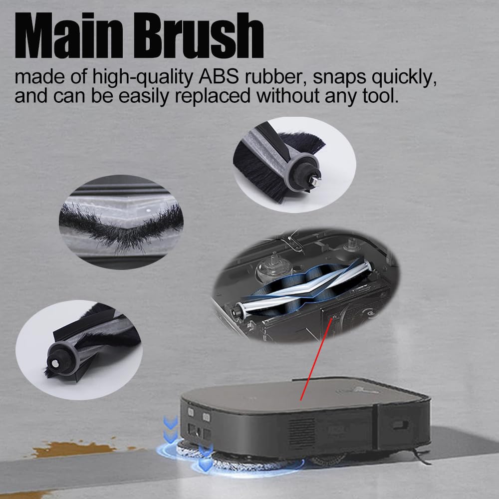 Kit d'accessoires de pièces de rechange compatibles avec les aspirateurs ECOVACS DEEBOT X2 Omni. 1 brosse principale en caoutchouc, 1 brosse principale normale, 4 brosses latérales, 4 filtres HEPA, 4