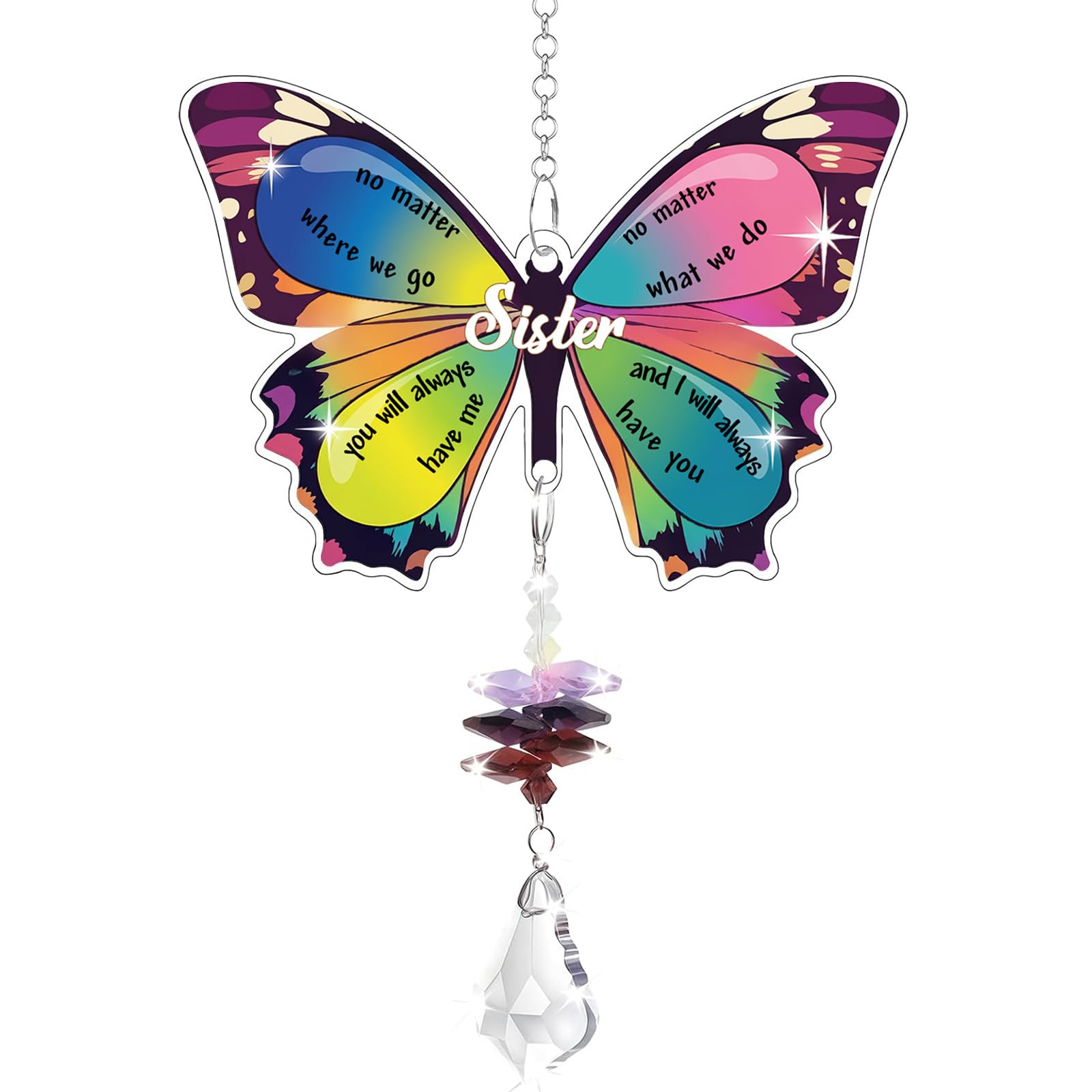 Sister Birthday Gifts, Crystal Suncatcher for Sister From Sis Brother, Big Sister Gifts for Little Girls, Special Butterfly Crystal Gift for women Sisters Birthday Unique Christmas Graduation