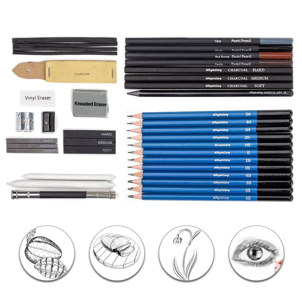 Set de crayons à dessin pour esquisses et dessins, avec outil fusain et sac pour l'enseignement en art, peinture et dessin.