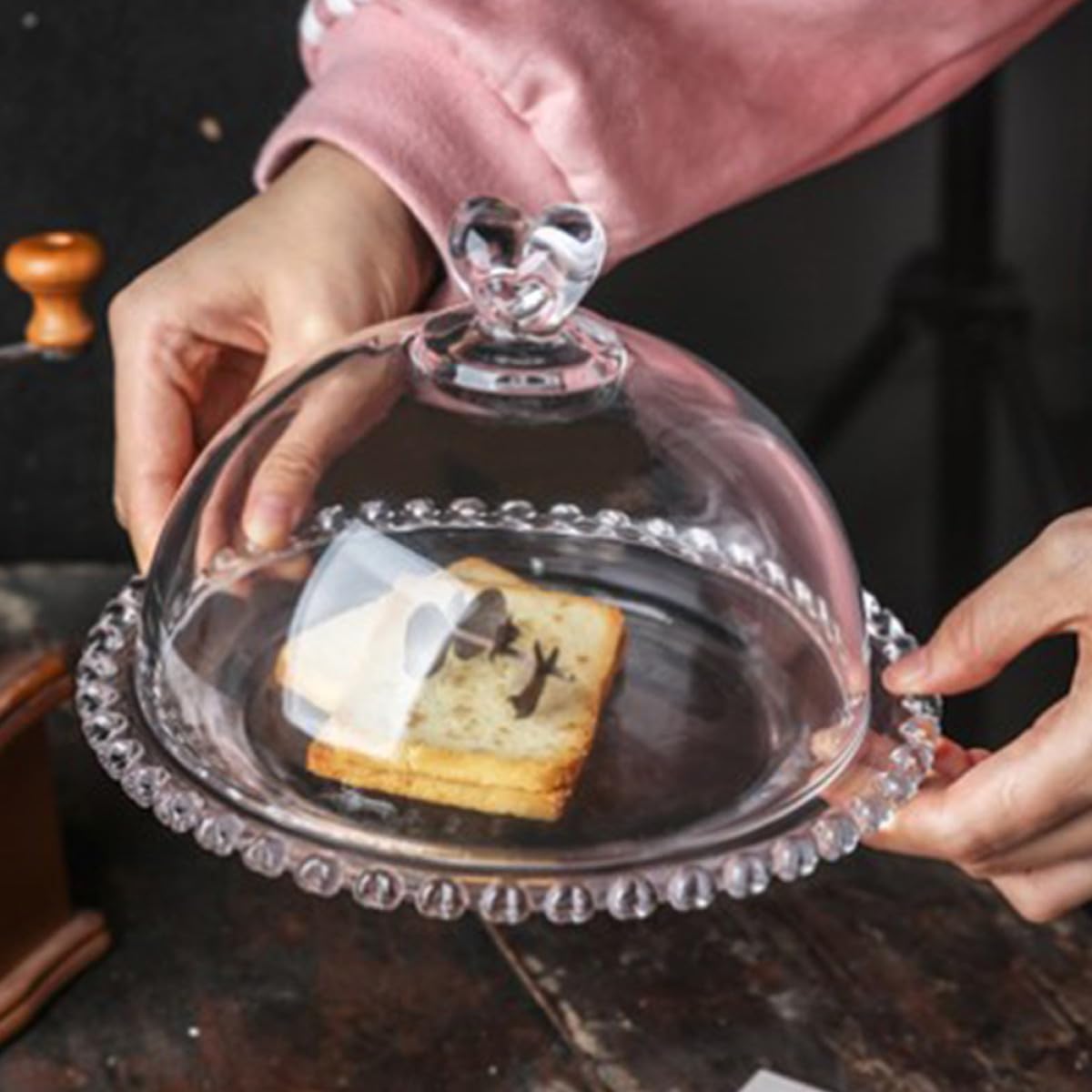 Bandeja de Vidrio para Servir con Cubierta de Cristal Transparente, Soporte para Pasteles y Cupcakes, Plato Redondo de 30 Cm para Postres y Exhibición en Fiestas