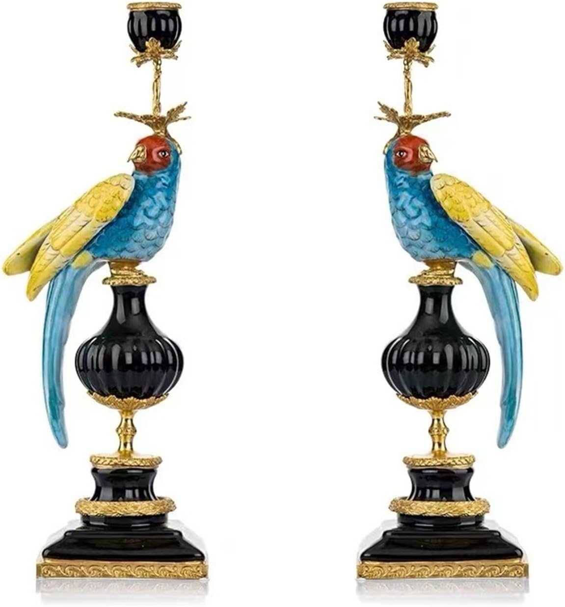 Nordic-Style Parrot Candelabra Candle Holder, Ceramic & Pure Copper Bracket Candle Stand, Vintage Decorative Candle Holder Ideal for Living Room, Kitchen & Dining Room(C)