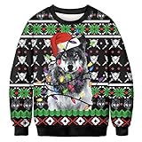 Roevite Loose Christmas Sweatshirt for Womens Mens Dog with Chrismtas Hat Pattern Funny Xmas Top Cre