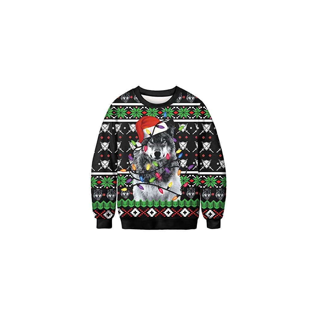 Unisex 3D Printed Christmas Sweatshirts Crew Neck Long Sleeve Loose Top Xmas Pullover