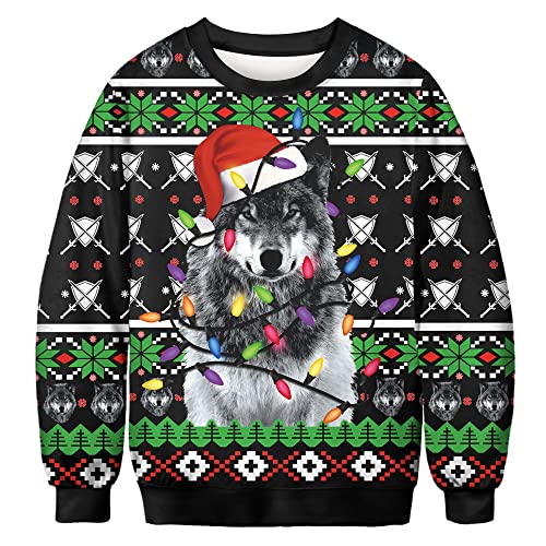 Unisex 3D Printed Christmas Sweatshirts Crew Neck Long Sleeve Loose Top Xmas Pullover
