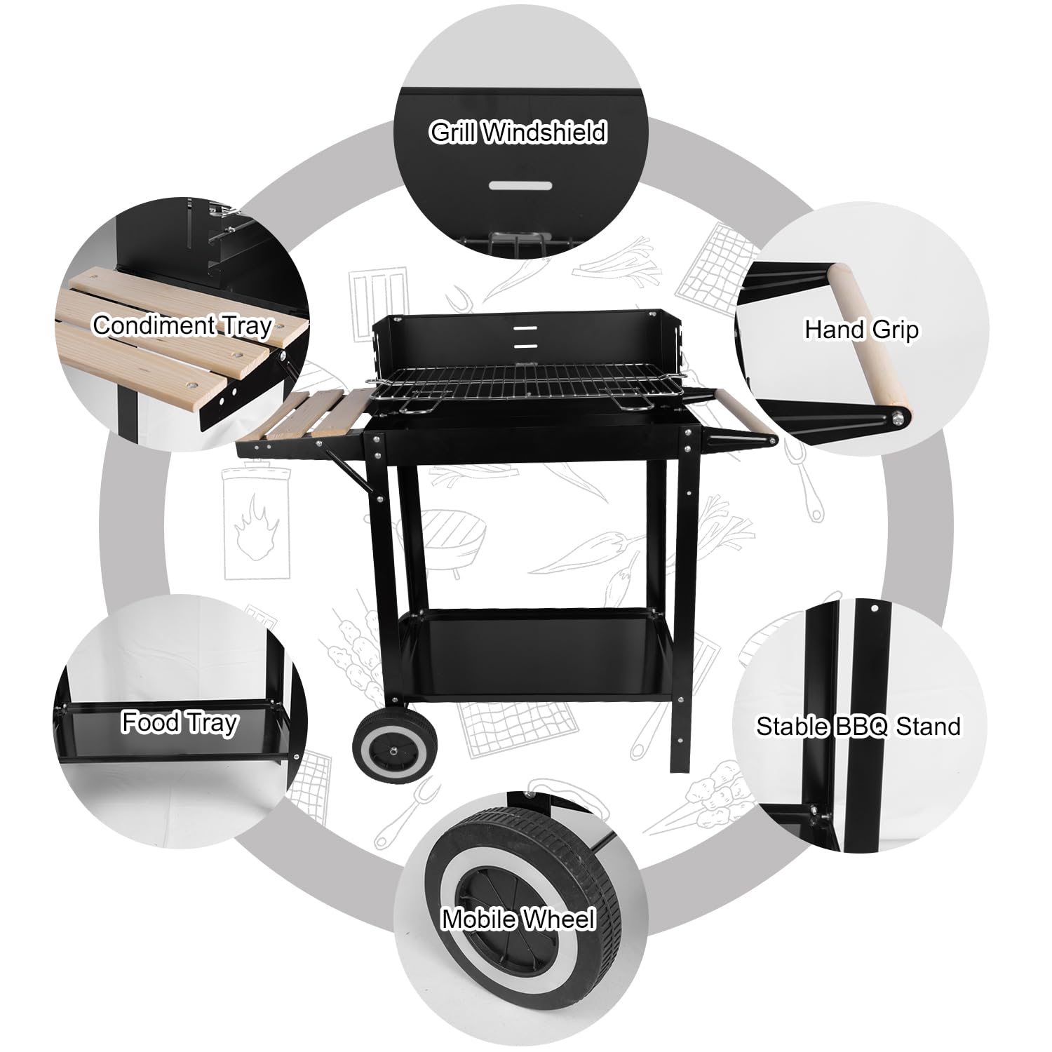 Großer tragbarer Holzkohlegrill - klappbar, höhenverstellbar, leicht zu reinigen für Outdoor und Camping