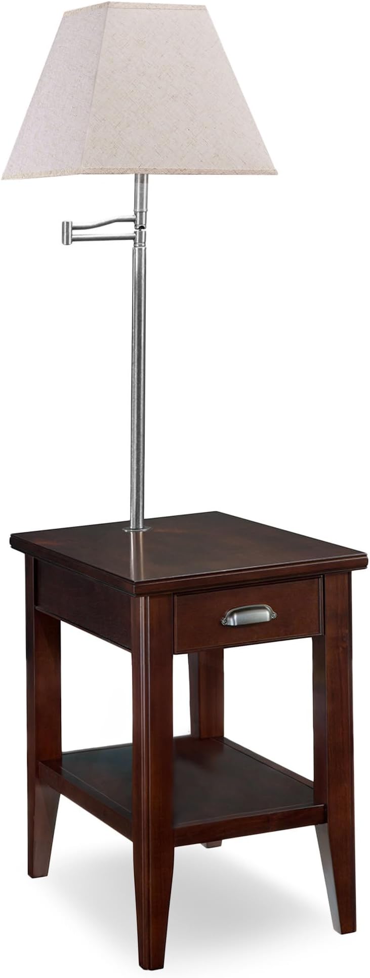 Leick Home Laurent End Table with Lamp, Solid Wood, with Drawer and Shelf, Chocolate Cherry, 10537