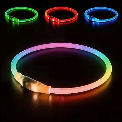 Light Up Dog Collar Super Bright Led Dog Collar with RGB Lighting Modes, Type-C Rechargeable & Waterproof Glow in The Dark Collar for Small Medium Large Dogs 70cm Cutable Collar Night Walking Safety