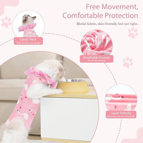 Miniatura 2 de VavoPaw Traje de recuperación de cirugía para gatos, camisa de recuperación quirúrgica transpirable para heridas abdominales, enfermedades de la
