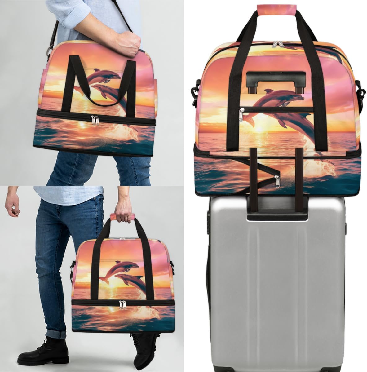 QsirBC Dolphin Animal Texture Gym Bag for Women Duffle Tote with Shoes Compartment Men Weekender Duffel for Dance Travel Sports Swimming Overnight