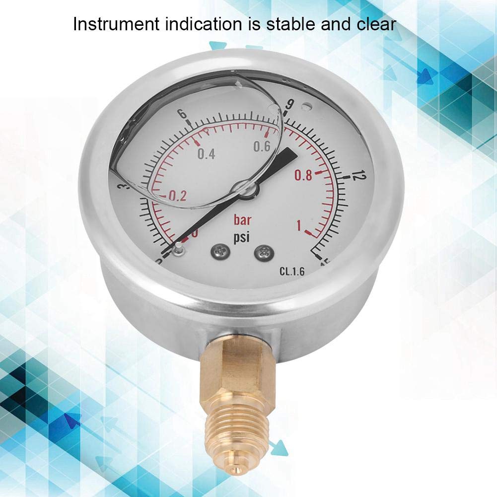 Manometro 0-15psi 1/4 BSP, manometro Radiale Riempito d'olio, Strumento di misurazione della Pressione, per l'industria Chimica dell'energia elettrica dei macchinari, ECC.