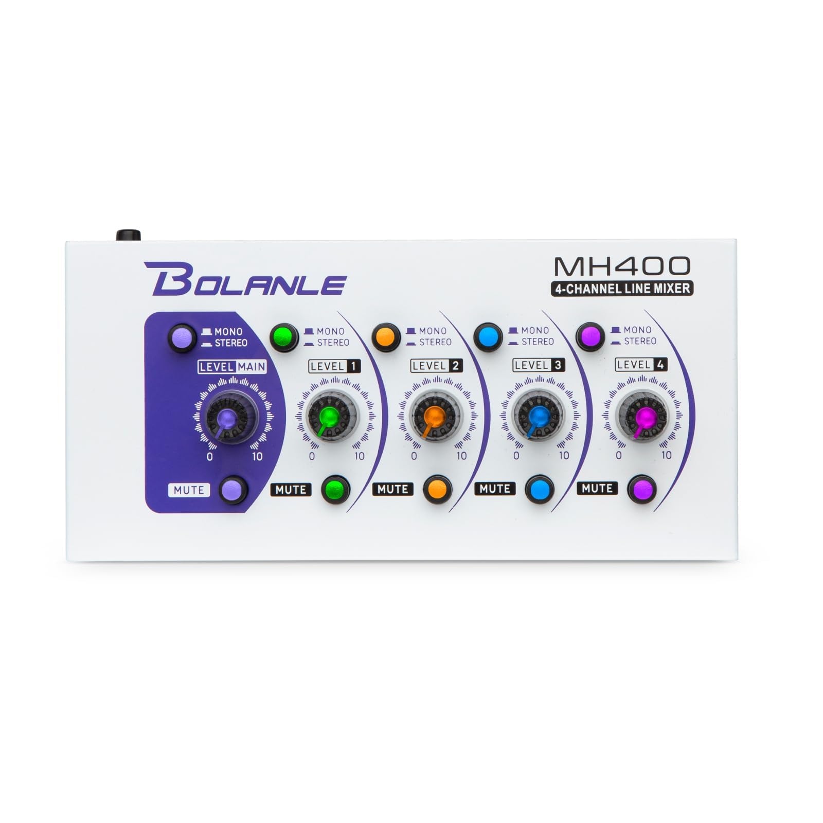 Bolanle MH400 4-Channel Stereo Line Mixer, Ultra Low-Noise Sub-Mixer with Independent Volume & Mute Control