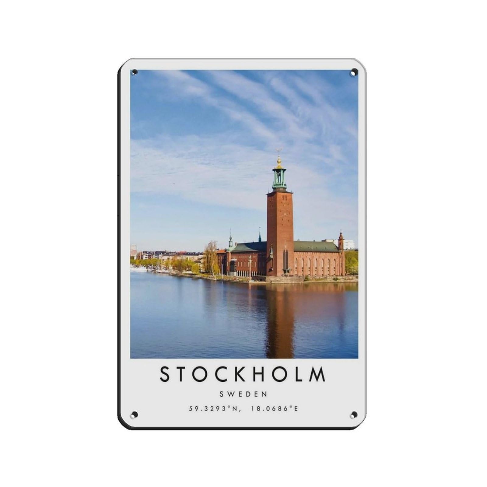 Stockholm Travel, Sweden Poster Tin Sign Vintage Metal Pub Club Cafe Bar Home Wall Art Decoration Poster Retro 8x12inch(20x30cm)