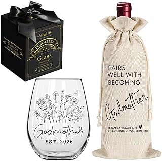 EST 2026 New Godmother Wine Glass Gifts for Women, First Time Godmother Gift, Godmom Proposal Pregnancy Announcement Gift, 2026 Baptism Gifts for Godmom