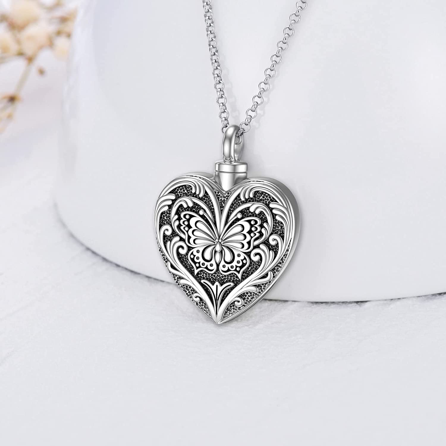 SOULMEET Einäscherungsschmuck für Asche, Asche Anhänger, Memorial Kremation schmuck für Asche, Urnen Kette für Asche Medaillons Frauen Männer Sterling Silber