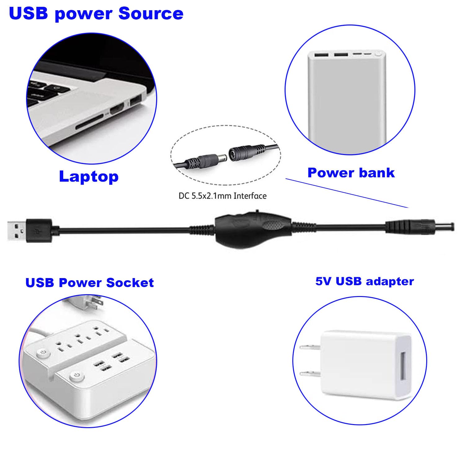 RUNCCI-YUN Regulator wentylatora 12V USB,USB DC 5V Booster do 12V 2 pin regulator prędkości wentylatora z 3/4 pin kabel zasilacza wentylatora(1 do 2)