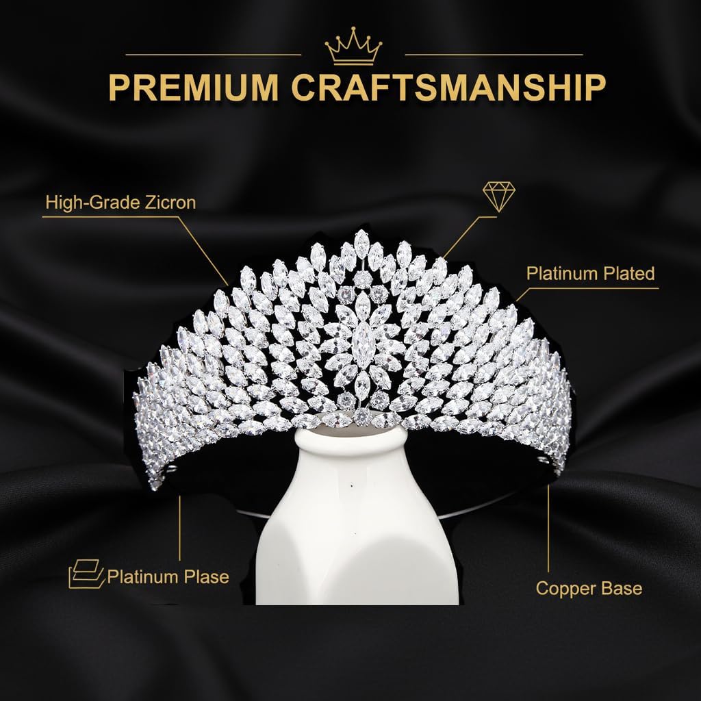 Luxury Cubic Zirconia Tiaras for Women Tall Prom Queen Crowns CZ Zircon Pageant Quinceanera Birthday Party Homecoming Wedding Headpiece for Bride Hair Accessory HB127